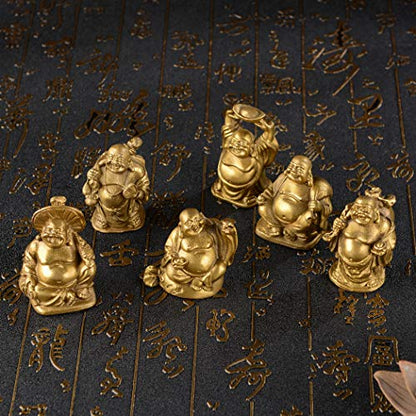 6Pcs 2'' Gold Brass Laughing Buddha Figurines, Tabletop Lucky Decor - color: 2''brass Set