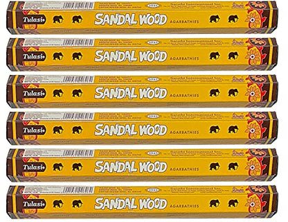 Tulasi Sandalwood Agarbathies | Set of 6 Hex Tubes | 20 Grams per Tube