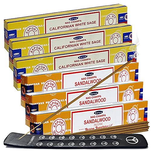 White Sage Sandalwood Incense Sticks & Holder Bundle Variety Pack from House of Nag Champa Incense Sticks and Trumiri - color: White Sage & Sandalwood