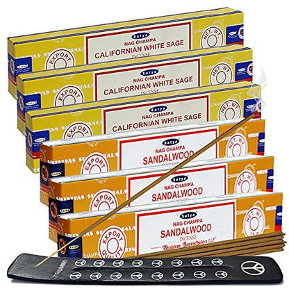 White Sage Sandalwood Incense Sticks & Holder Bundle Variety Pack from House of Nag Champa Incense Sticks and Trumiri - color: White Sage & Sandalwood