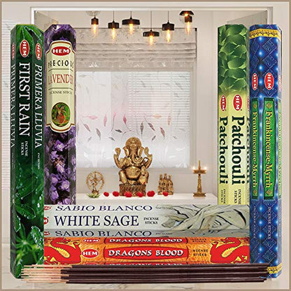 Hem Incense Sticks Variety Pack #23-120 Insence-Sticks (6 Incents x 20 Insense) + Incense Stick Holder with 6 Most Liked Scents Including Patchouli Dragons Blood White Sage Frankincense-Myrrh - color: Six Popular 2
