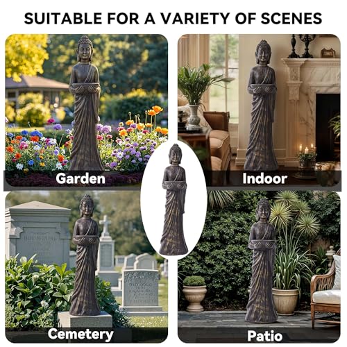 42" Buddha Outdoor Statue, Zen Meditative Figures, Gold-Black Finish - color: Antique Finish-42"