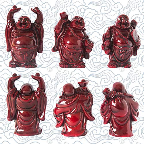 Set of 6 Laughing Happy Buddha Statue Resin Figurines Feng Shui for Luck Wealth Good Gift and Collection (2.5'', Dark red) - color: Dark Red, style: 2.5''