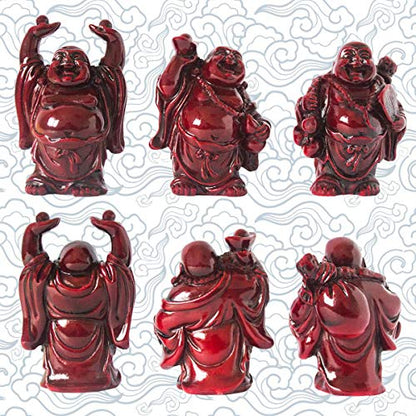 Set of 6 Laughing Happy Buddha Statue Resin Figurines Feng Shui for Luck Wealth Good Gift and Collection (2.5'', Dark red) - color: Dark Red, style: 2.5''