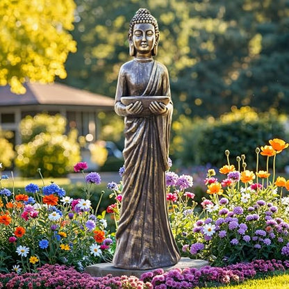 42" Buddha Outdoor Statue, Zen Meditative Figures, Gold-Black Finish - color: Antique Finish-42"