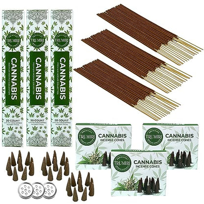 Cannabis Scented Incense Sticks & Incense Cones Combo Pack - 60 Insence-Sticks + 30 Insence Cones - Inscense - Incense Cones Scented - Insents - color: Cannabis