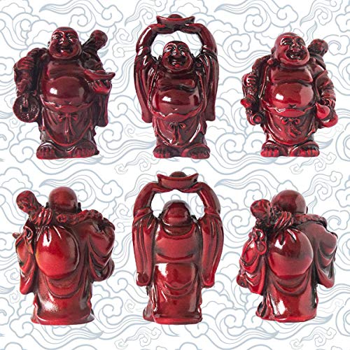 Set of 6 Laughing Happy Buddha Statue Resin Figurines Feng Shui for Luck Wealth Good Gift and Collection (2.5'', Dark red) - color: Dark Red, style: 2.5''