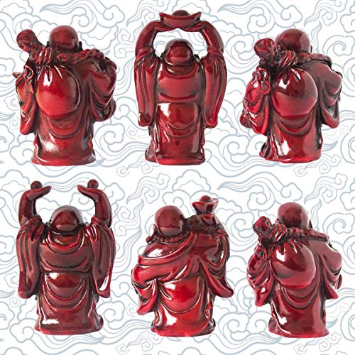Set of 6 Laughing Happy Buddha Statue Resin Figurines Feng Shui for Luck Wealth Good Gift and Collection (2.5'', Dark red) - color: Dark Red, style: 2.5''