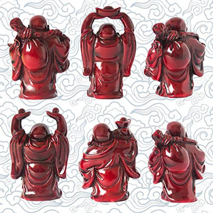 Set of 6 Laughing Happy Buddha Statue Resin Figurines Feng Shui for Luck Wealth Good Gift and Collection (2.5'', Dark red) - color: Dark Red, style: 2.5''
