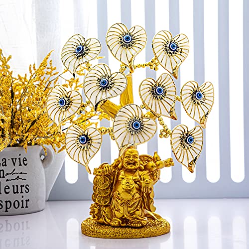 YU FENG Evil Eye Money Tree, Blue Feng Shui Decor with Golden Buddha