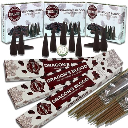 Dragons Blood Incense Sticks & Incense Cones Combo Pack - 60 Insence-Sticks + 30 Insence Cones - Inscense - Incense Cones Scented - Insents - color: Dragons Blood