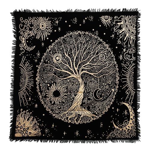 Indian Consigners Tree of Life Altar Cloth Tapestry Tablecloth Celtic Trees Ritual Spiritual Cloth for Sacred Places, Cotton Square Tarot Table Cover 24 by 24 Sacred - color: Golden Celestical Dry Tree, size: 24" x 24" (Square)