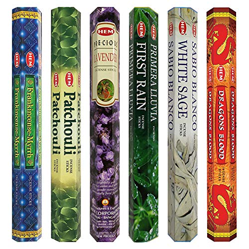 Hem Incense Sticks Variety Pack #23-120 Insence-Sticks (6 Incents x 20 Insense) + Incense Stick Holder with 6 Most Liked Scents Including Patchouli Dragons Blood White Sage Frankincense-Myrrh - color: Six Popular 2