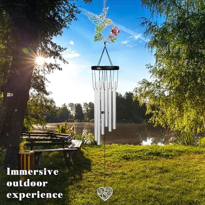 Outdoors Hummingbird Wind Chimes Sympathy Memorial for Loss of Loved One - Soothing Melodic Tones Aluminum Chime Great as a Gift for Your Patio Porch Garden and Backyard (Hummingbird,Heart) - size: 24.1" Hummingbird Heart