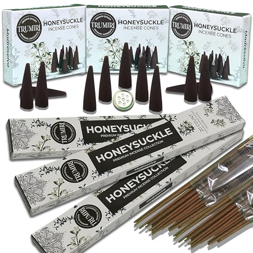 Honeysuckle Incense Sticks & Incense Cones Combo Pack - 60 Insence-Sticks + 30 Insence Cones - Inscense - Incense Cones Scented - Insents - color: Honeysuckle