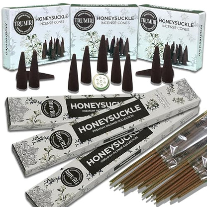 Honeysuckle Incense Sticks & Incense Cones Combo Pack - 60 Insence-Sticks + 30 Insence Cones - Inscense - Incense Cones Scented - Insents - color: Honeysuckle