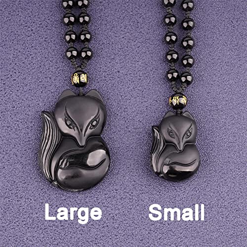 ASGIFT Black Obsidian Necklace Lucky Amulet Protection Pendant with Extended Bead Chain Healing Crystal Stone Talisman Necklaces Jewelry - color: Fox-L