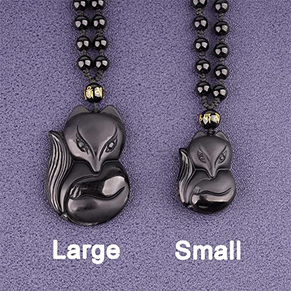 ASGIFT Black Obsidian Necklace Lucky Amulet Protection Pendant with Extended Bead Chain Healing Crystal Stone Talisman Necklaces Jewelry - color: Fox-L