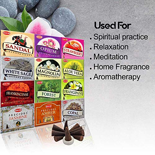Hem 12 Assorted Boxes of Incense Cones, (120 Total)| Natural Fragrance for Aromatic Rooms | Odor Remover Incense for Stress Relief & Relaxation (Assorted 2)