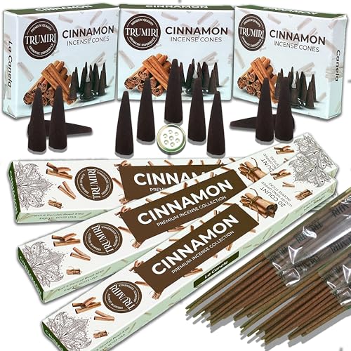 TRUMIRI Cinnamon Incense Sticks & Cones Combo Pack - 60 Sticks + 30 Cones - Cinnamon Scented Incense - color: Cinnamon