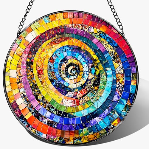 Stained Glass Window Hanging, Pauyadu 8 Inch Rainbow Spiral Stained Glass Suncatcher, Home Decor for Windows, Art Lovers Gifts, Christmas, Birthday Gift Ideas, Gifts for Best Friend, Lovers - color: Rainbow Spiral