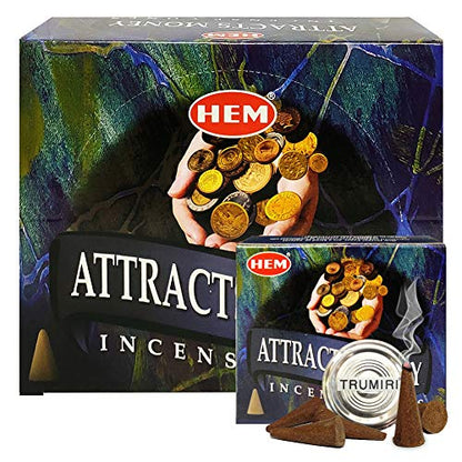 Attracts Money Incense Cones and Cone Incense Burner Bundle Insence Insense Hem Incense - color: Attracts Money