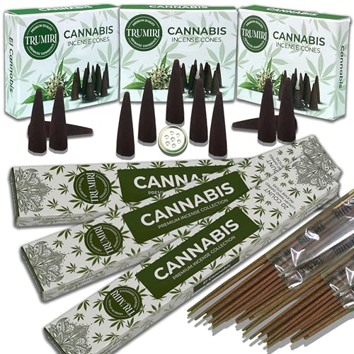 Cannabis Scented Incense Sticks & Incense Cones Combo Pack - 60 Insence-Sticks + 30 Insence Cones - Inscense - Incense Cones Scented - Insents - color: Cannabis