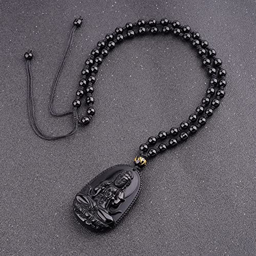 ASGIFT Black Obsidian Necklace Lucky Amulet Protection Pendant with Extended Bead Chain Healing Crystal Stone Talisman Necklaces Jewelry - color: Buddha Tathagata