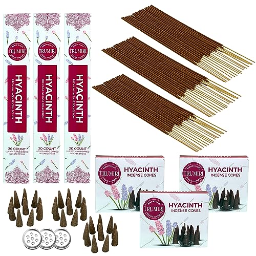 Hyacinth Incense Sticks & Incense Cones Combo Pack - 60 Insence-Sticks + 30 Insence Cones - Inscense - Incense Cones Scented - Insents - color: Hyacinth