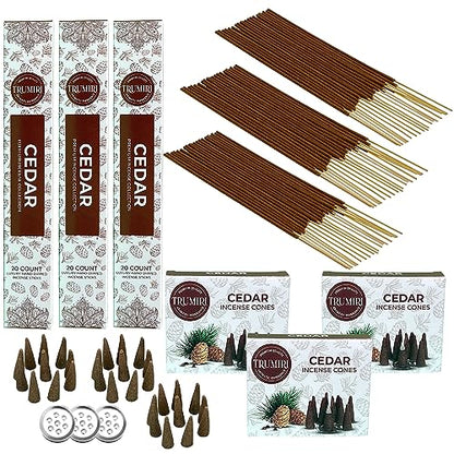 Cedar Incense Sticks & Incense Cones Combo Pack - 60 Insence-Sticks + 30 Insence Cones - Inscense - Incense Cones Scented - Insents - color: Cedar