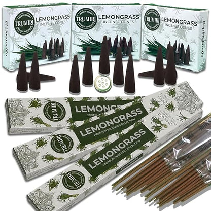 Lemongrass Incense Sticks & Incense Cones Combo Pack - 60 Insence-Sticks + 30 Insence Cones - Inscense - Incense Cones Scented - Insents - color: Lemongrass