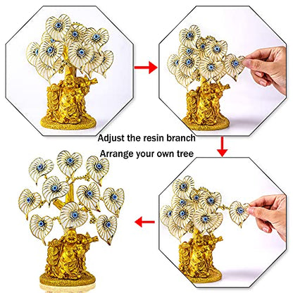 YU FENG Evil Eye Money Tree, Blue Feng Shui Decor with Golden Buddha