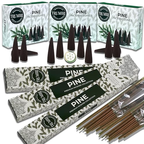 Pine Incense Sticks & Incense Cones Combo Pack - 60 Insence-Sticks + 30 Insence Cones - Inscense - Incense Cones Scented - Insents - color: Pine