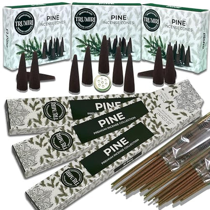 Pine Incense Sticks & Incense Cones Combo Pack - 60 Insence-Sticks + 30 Insence Cones - Inscense - Incense Cones Scented - Insents - color: Pine