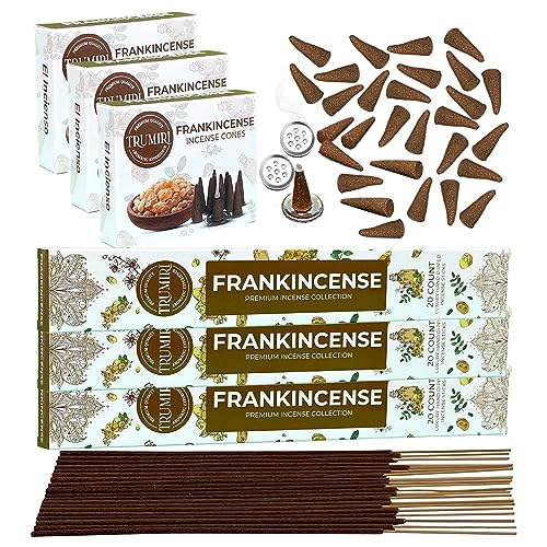 Frankincense Scented Incense Sticks & Incense Cones Combo Pack - 60 Insence-Sticks + 30 Insence Cones - Inscense - Incense Cones Scented - Insents - color: Frankincense