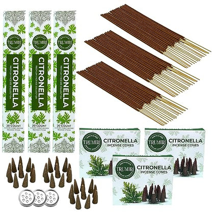 Citronella Incense Sticks & Incense Cones Combo Pack - 60 Insence-Sticks + 30 Insence Cones - Inscense - Incense Cones Scented - Insents - color: Citronella