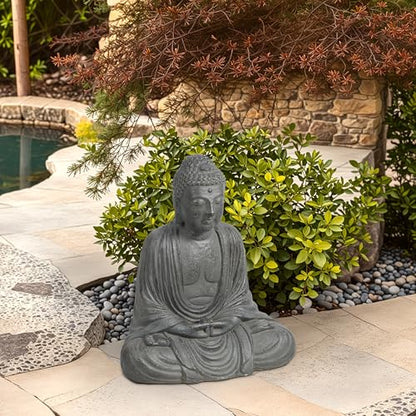 LuxenHome Buddha Statue Outdoor & Indoor, 17" Fiber Stone Meditating Buddha - color: 17" Gray