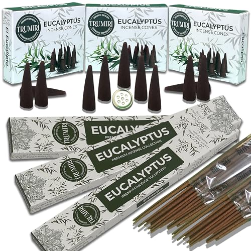 Eucalyptus Incense Sticks & Incense Cones Combo Pack - 60 Insence-Sticks + 30 Insence Cones - Inscense - Incense Cones Scented - Insents - color: Eucalyptus