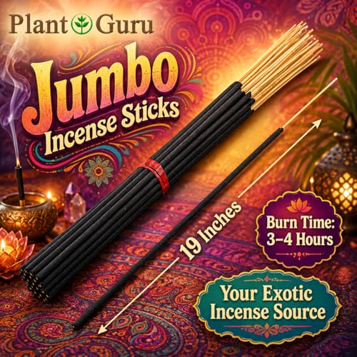 Black Coconut Exotic Incense Sticks Jumbo 19 Inch Long - Bulk 1 Bundle 27 to 30 Sticks - Natural 19" Extra Large with A Smooth Aroma that Burns for 3 to 4 Hours Each.