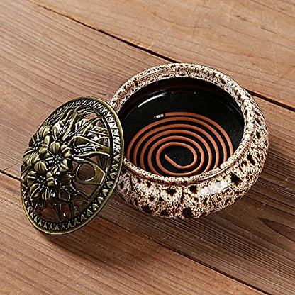 Incense Burner with Calabash Incense Stick Holder - Porcelain Charcoal Censer for Use with Resin Granular Powder Cone or Coil Incense (Fambe Gray) - color: Fambe Gray
