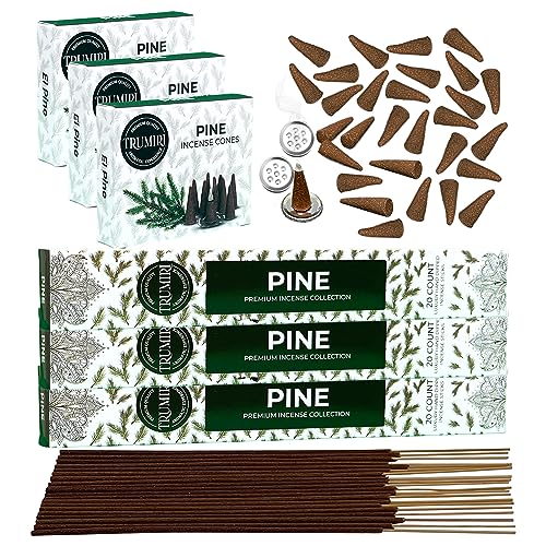 Pine Incense Sticks & Incense Cones Combo Pack - 60 Insence-Sticks + 30 Insence Cones - Inscense - Incense Cones Scented - Insents - color: Pine