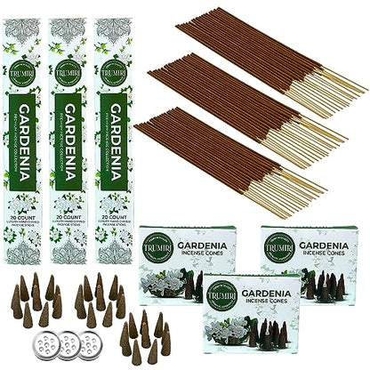 Gardenia Incense Sticks & Incense Cones Combo Pack - 60 Insence-Sticks + 30 Insence Cones - Inscense - Incense Cones Scented - Insents - color: Gardenia