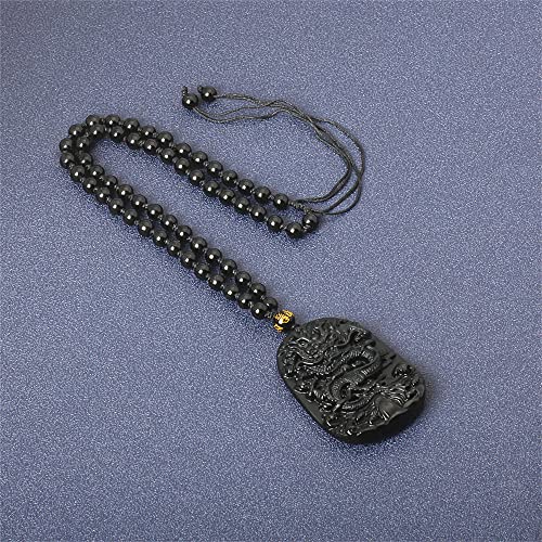 ASGIFT Black Obsidian Necklace Lucky Amulet Protection Pendant with Extended Bead Chain Healing Crystal Stone Talisman Necklaces Jewelry - color: Dragon