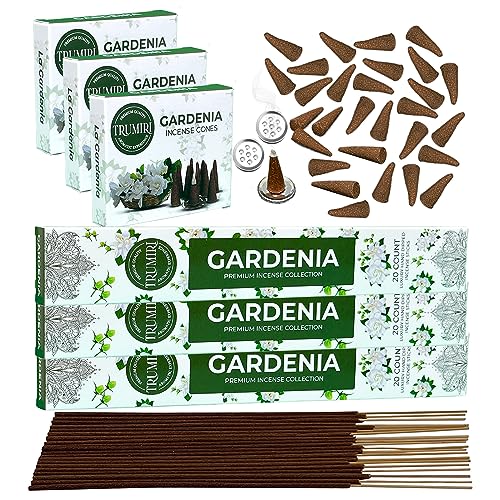 Gardenia Incense Sticks & Incense Cones Combo Pack - 60 Insence-Sticks + 30 Insence Cones - Inscense - Incense Cones Scented - Insents - color: Gardenia