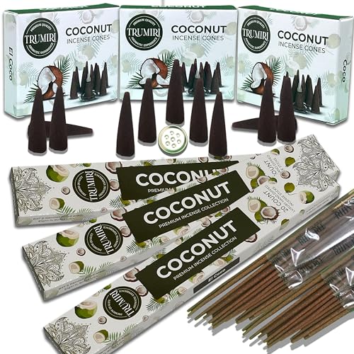 Coconut Incense Sticks & Incense Cones Combo Pack - 60 Insence-Sticks + 30 Insence Cones - Inscense - Incense Cones Scented - Insents - color: Coconut