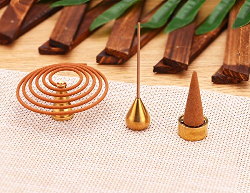 Miupoo Incense Holder, Coil Incense Burner, Incense Cone Burner, Incense Sticks Burner, 3 Styles Brass,6 Pieces
