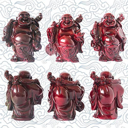 Set of 6 Laughing Happy Buddha Statue Resin Figurines Feng Shui for Luck Wealth Good Gift and Collection (4.5'', Dark red) - color: Dark Red, style: 4.5''