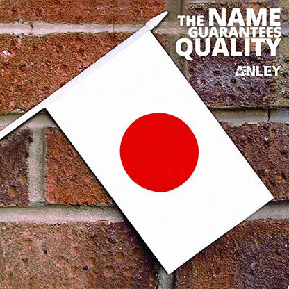 Anley Japan Mini Flag 12 Pack - Hand Held Small Miniature Janpanese Flags on Stick - Fade Resistant & Vivid Colors - 5.5x8 Inch with Solid Pole & Spear Top - color: Japan