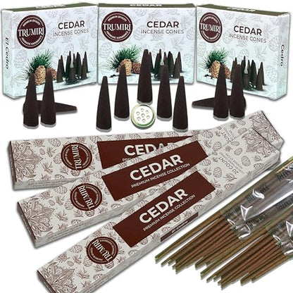 Cedar Incense Sticks & Incense Cones Combo Pack - 60 Insence-Sticks + 30 Insence Cones - Inscense - Incense Cones Scented - Insents - color: Cedar