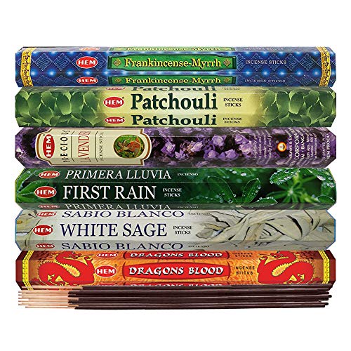 Hem Incense Sticks Variety Pack #23-120 Insence-Sticks (6 Incents x 20 Insense) + Incense Stick Holder with 6 Most Liked Scents Including Patchouli Dragons Blood White Sage Frankincense-Myrrh - color: Six Popular 2